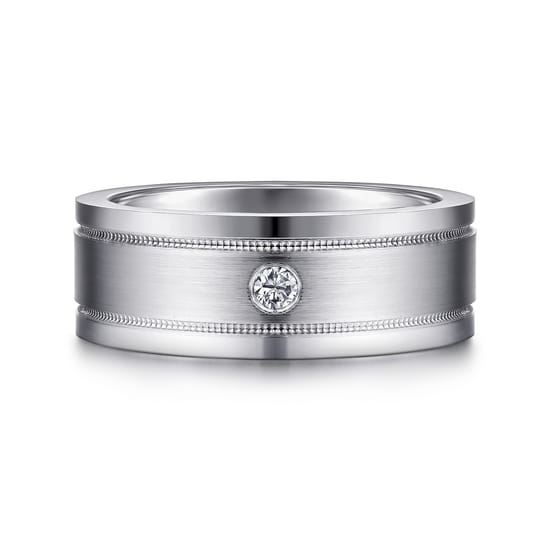 14K White Gold Diamond Men's Wedding Ring in Satin Finish