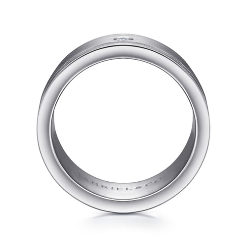 14K White Gold Diamond Men's Wedding Ring in Satin Finish
