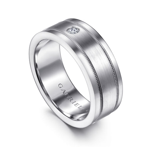 14K White Gold Diamond Men's Wedding Ring in Satin Finish