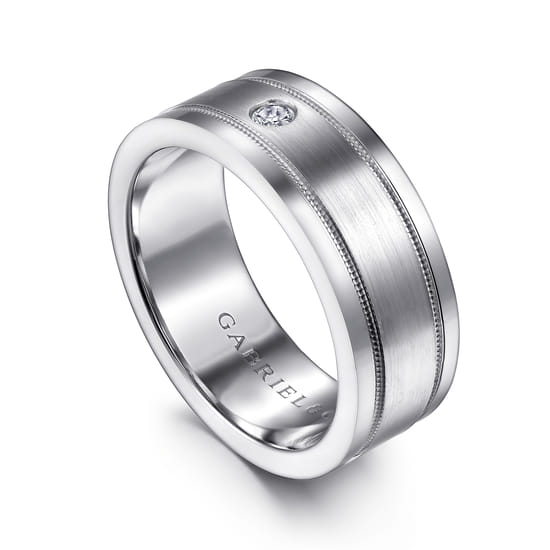 14K White Gold Diamond Men's Wedding Ring in Satin Finish angle 3
