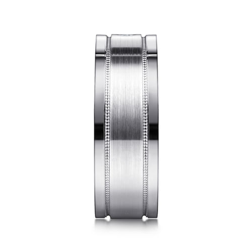 14K White Gold Diamond Men's Wedding Ring in Satin Finish