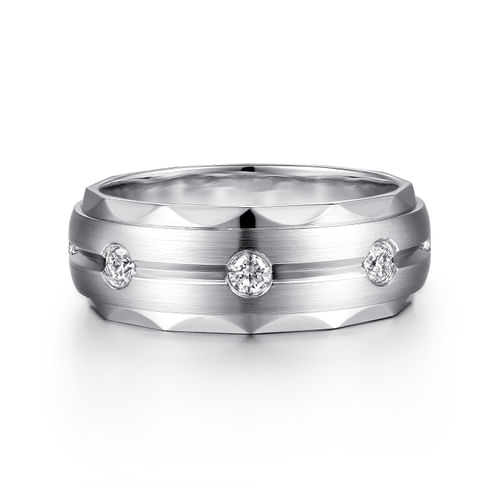 14K White Gold Diamond Men's Wedding Ring in Satin Finish
