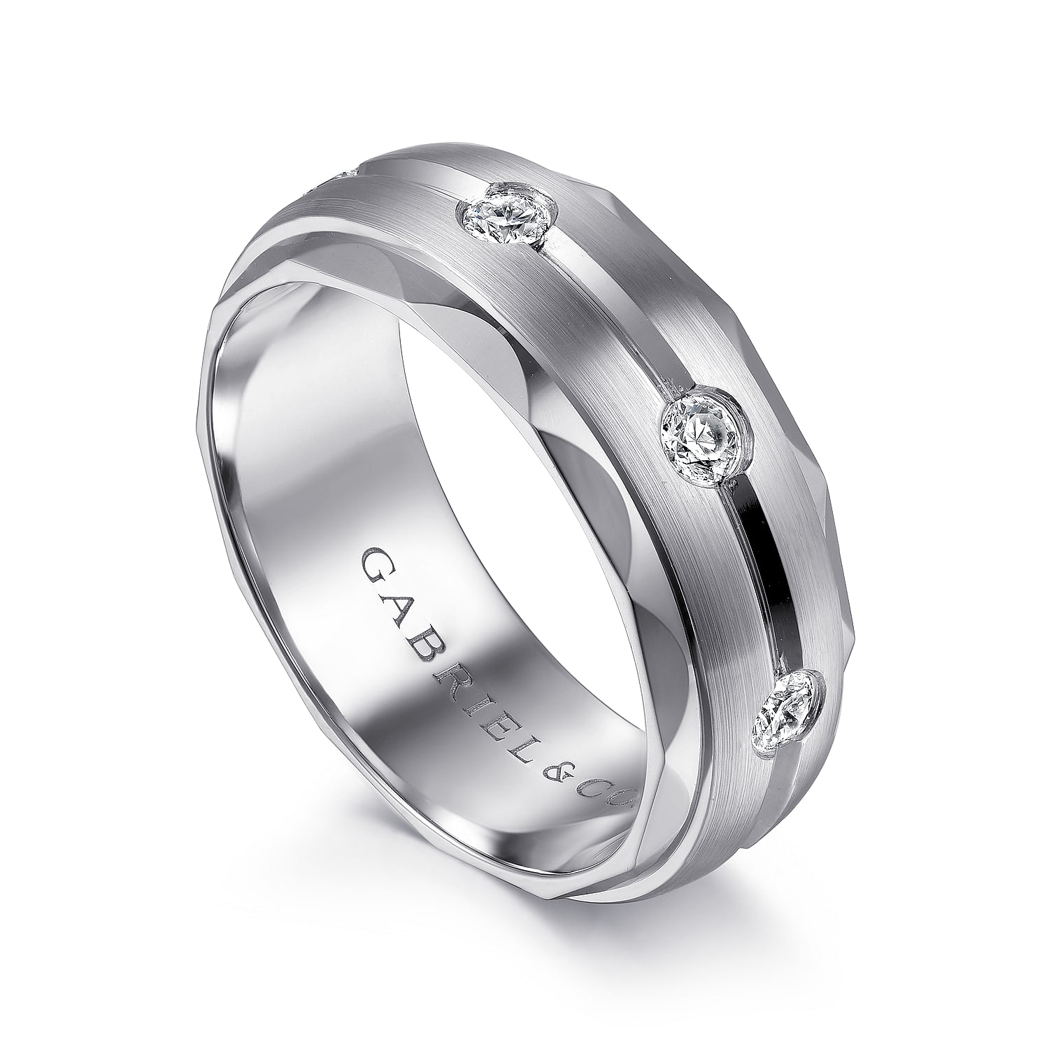 14K White Gold Diamond Men's Wedding Ring in Satin Finish