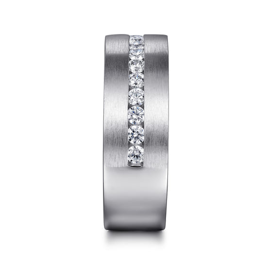 14K White Gold Diamond Men's Wedding Ring in Satin Finish angle 4
