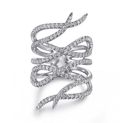 14K White Gold Diamond Multi Row Twisted Vine Ring