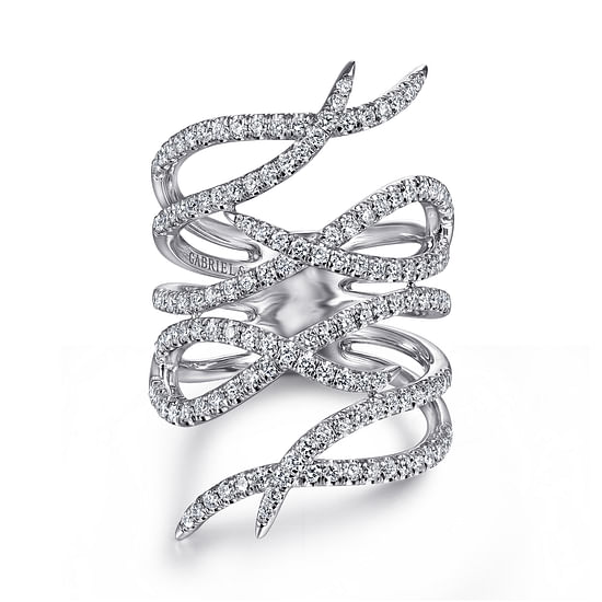 Gabriel - 14K White Gold Diamond Multi Row Twisted Vine Ring