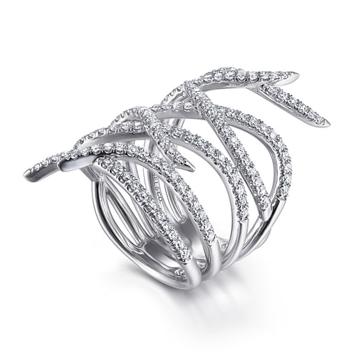 14K White Gold Diamond Multi Row Twisted Vine Ring