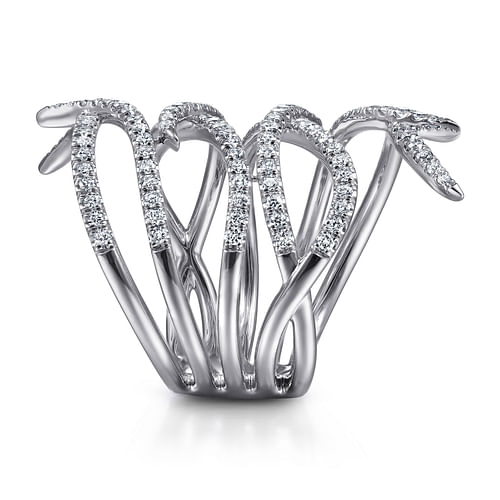 14K White Gold Diamond Multi Row Twisted Vine Ring