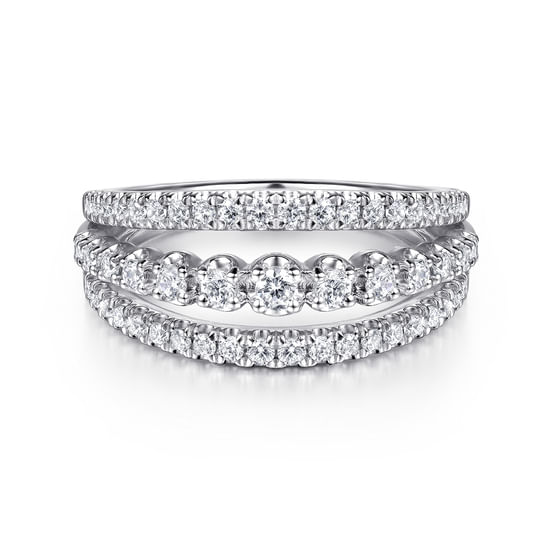 Gabriel - 14K White Gold Diamond Multi Row Wide Band Ring