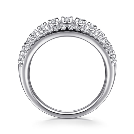 14K White Gold Diamond Multi Row Wide Band Ring angle 2