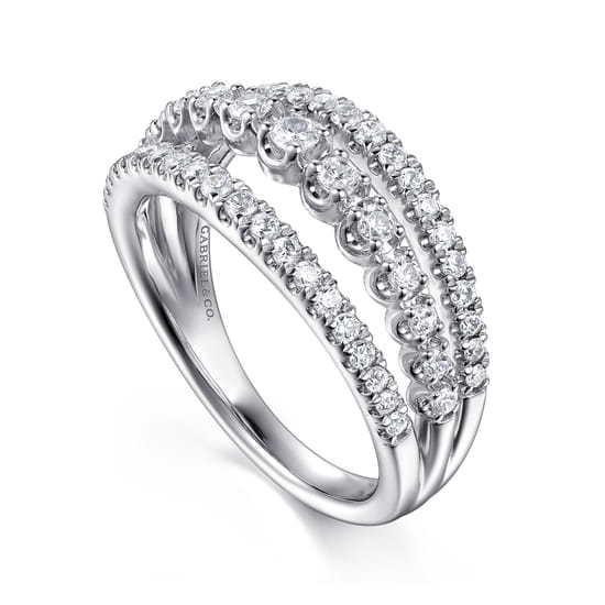14K White Gold Diamond Multi Row Wide Band Ring angle 3