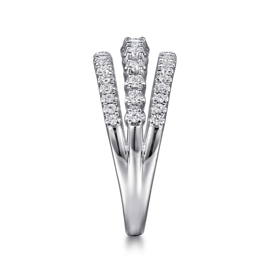 14K White Gold Diamond Multi Row Wide Band Ring angle 4