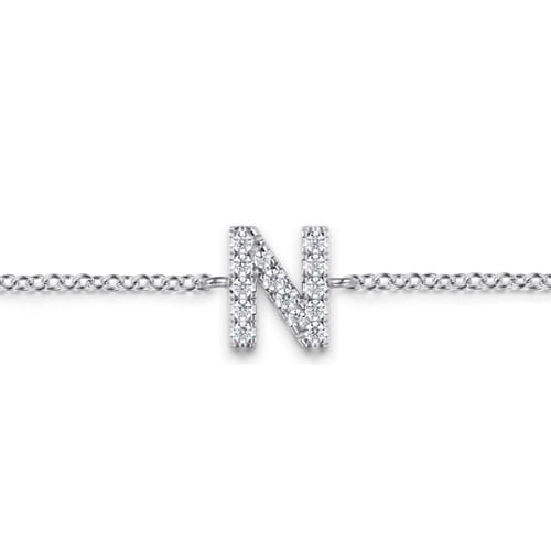 14K White Gold Diamond N Initial Chain Bracelet 14K White Gold Diamond N Initial Chain Bracelet