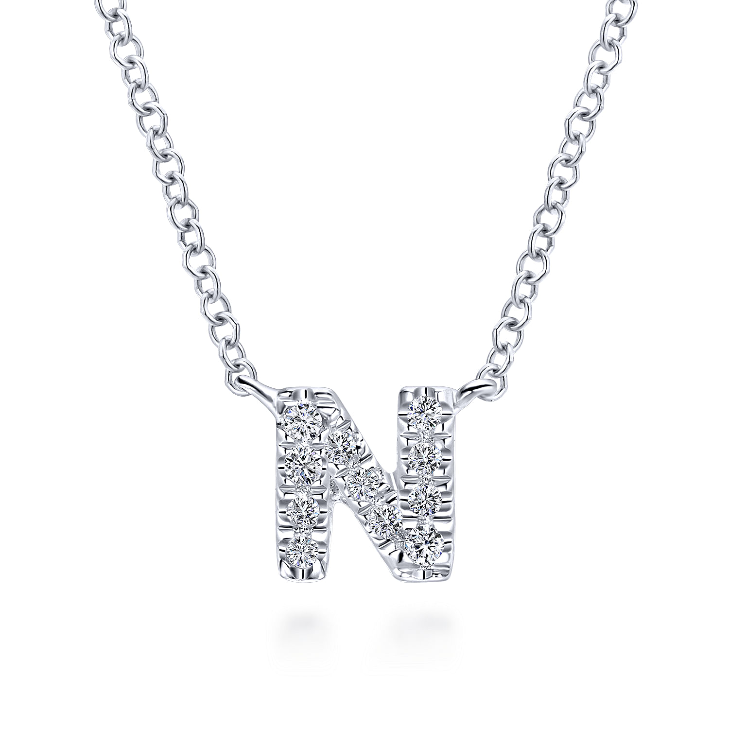 14K White Gold Diamond N Initial Pendant Necklace