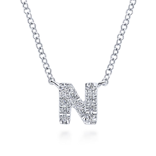 14K White Gold Diamond N Initial Pendant Necklace