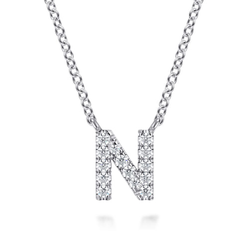 14K White Gold Diamond N Initial Pendant Necklace 14K White Gold Diamond N Initial Pendant Necklace