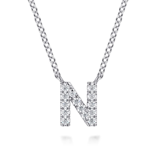 Gabriel - 14K White Gold Diamond N Initial Pendant Necklace Gabriel - 14K White Gold Diamond N Initial Pendant Necklace