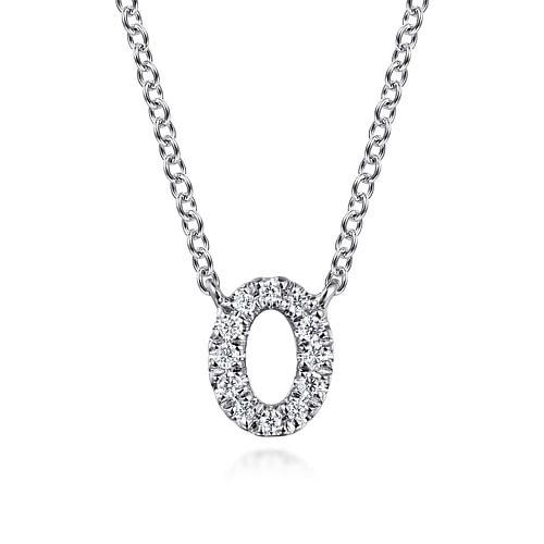 14K White Gold Diamond O Initial Pendant Necklace