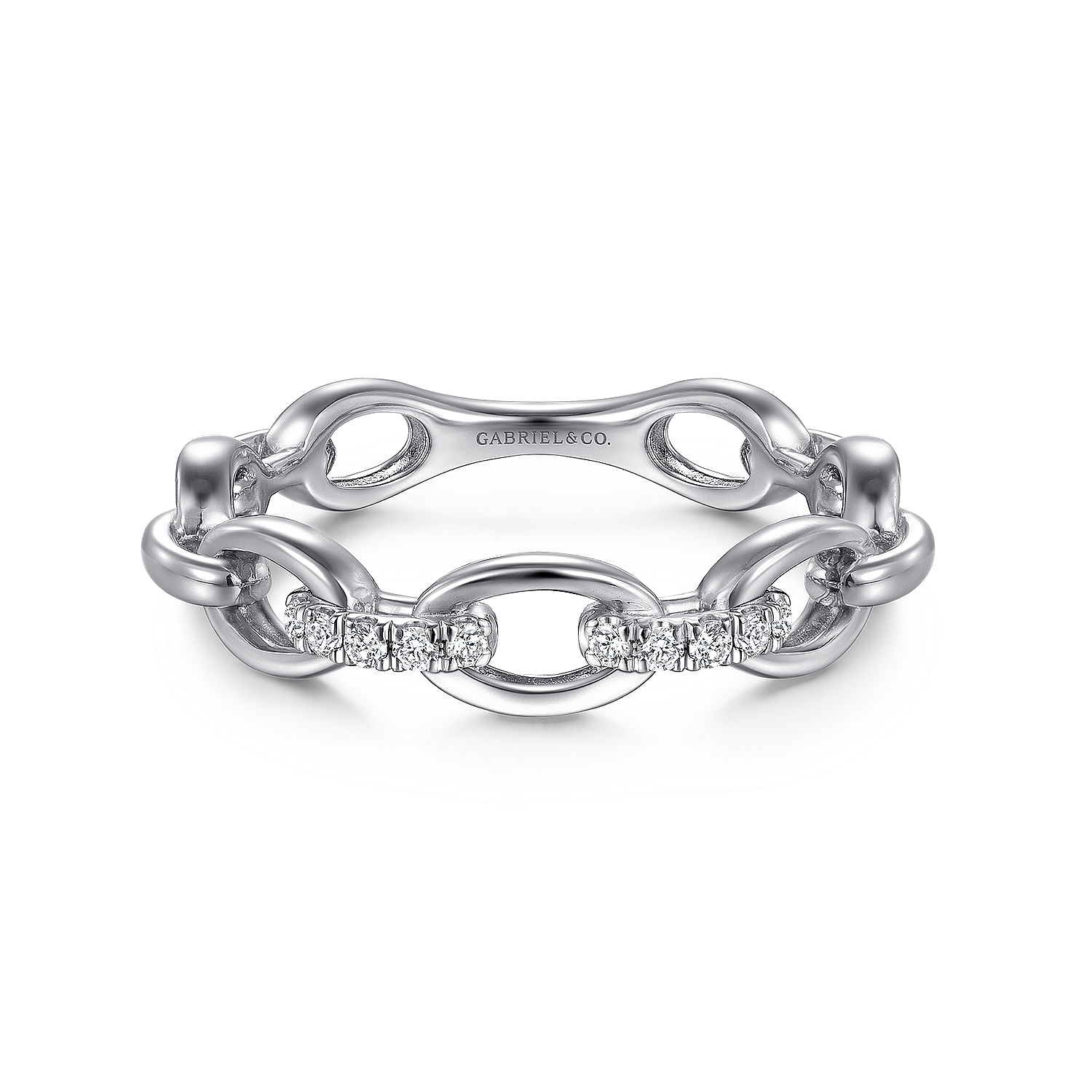 14K White Gold Diamond Oval Link Chain Ladies Ring