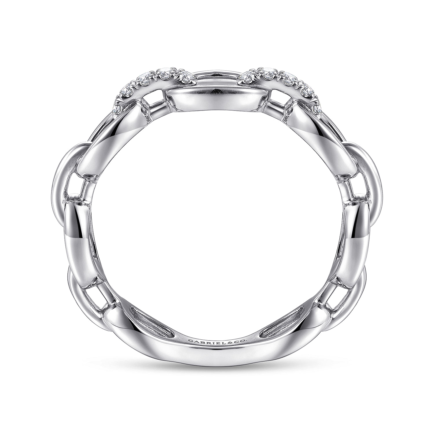 14K White Gold Diamond Oval Link Chain Ladies Ring