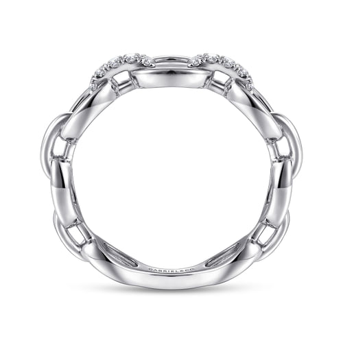 14K White Gold Diamond Oval Link Chain Ladies Ring