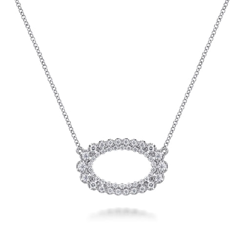14K White Gold Diamond Oval Pendant Necklace