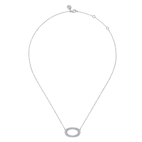 14K White Gold Diamond Oval Pendant Necklace