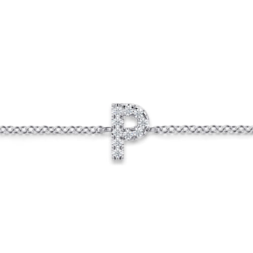 14K White Gold Diamond P Initial Chain Bracelet 14K White Gold Diamond P Initial Chain Bracelet