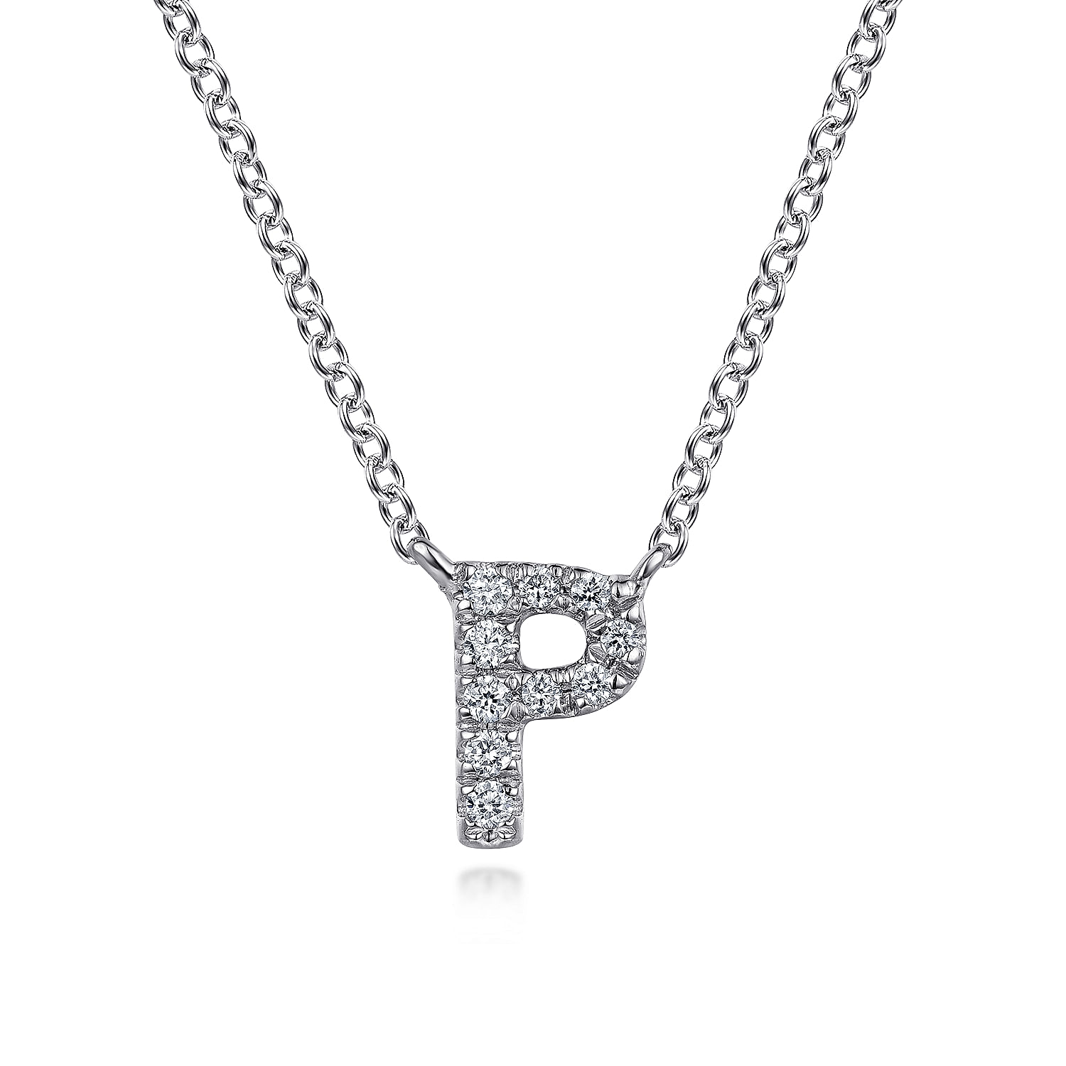 14K White Gold Diamond P Initial Pendant Necklace