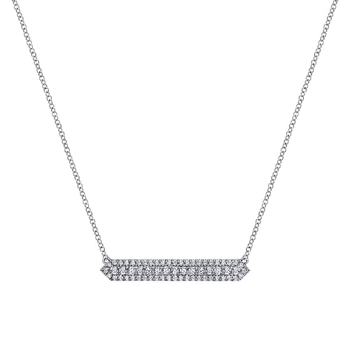 14K White Gold Diamond Pavé Bar Necklace