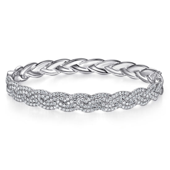 14K White Gold Diamond Pavé Braided Bangle