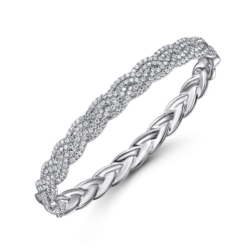 14K White Gold Diamond Pavé Braided Bangle