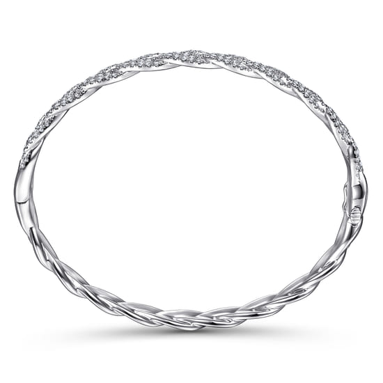 14K White Gold Diamond Pavé Braided Bangle angle 3