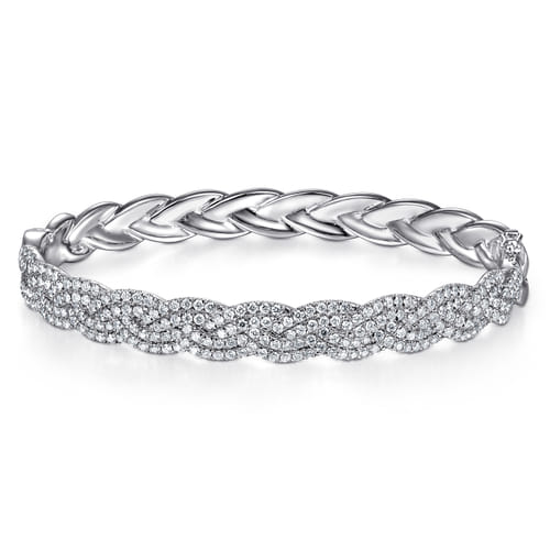14K White Gold Diamond Pavé Braided Bangle