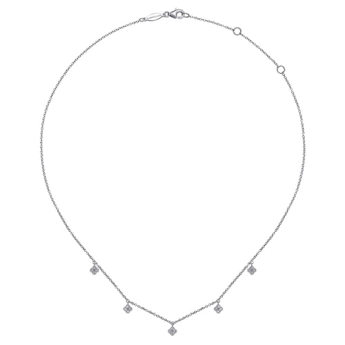 14K White Gold Diamond Pavé Clover Drop Necklace