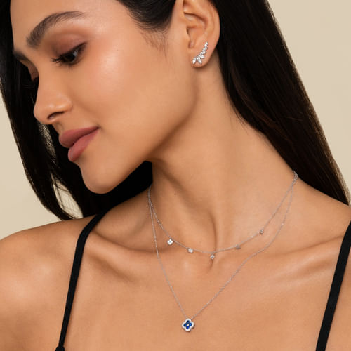 14K White Gold Diamond Pavé Clover Drop Necklace