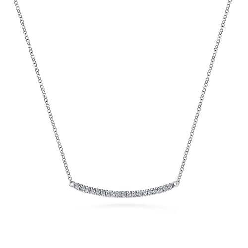 14K White Gold Diamond Pavé Curved Bar Necklace