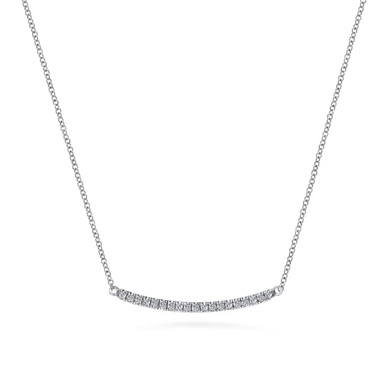 14K White Gold Diamond Pavé Curved Bar Necklace