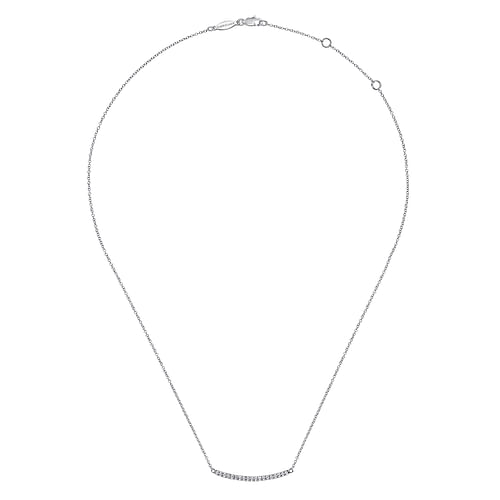 14K White Gold Diamond Pavé Curved Bar Necklace