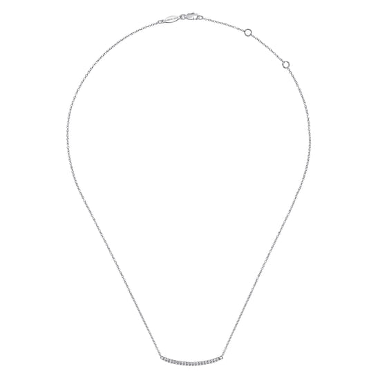 14K White Gold Diamond Pavé Curved Bar Necklace angle 2