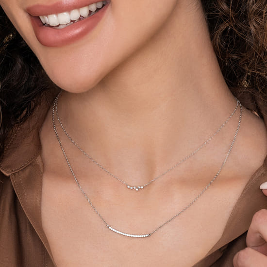14K White Gold Diamond Pavé Curved Bar Necklace angle 4