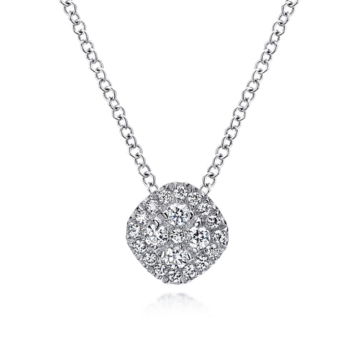 14K White Gold Diamond Pavé Cushion Pendant Necklace