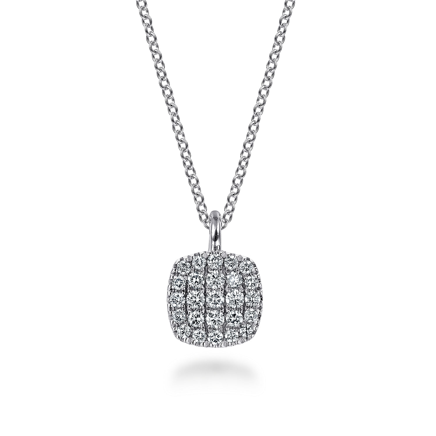 14K White Gold Diamond Pavé Cushion Shaped Pendant Necklace