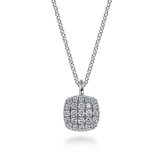 Gabriel - 14K White Gold Diamond Pavé Cushion Shaped Pendant Necklace
