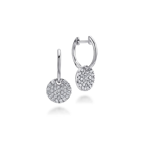 14K White Gold Diamond Pavé Disc Drop Earrings