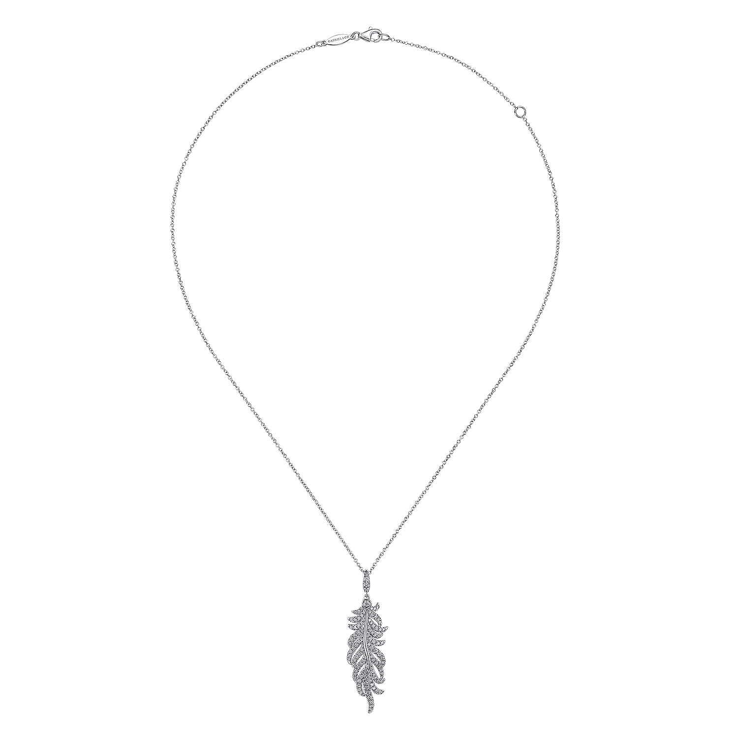 14K White Gold Diamond Pavé Feather Pendant Necklace