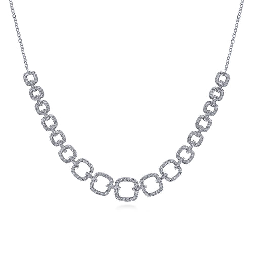 14K White Gold Diamond Pavé Graduating Square Link Necklace