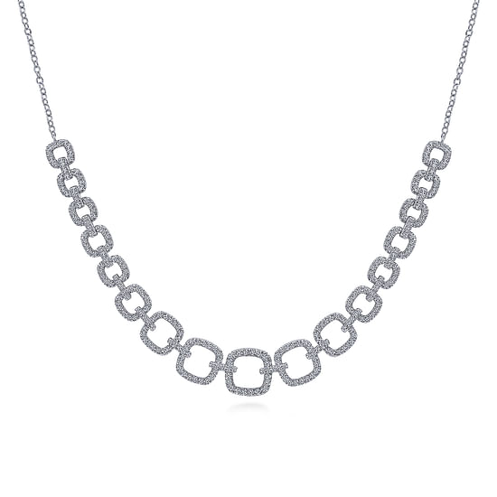 Gabriel - 14K White Gold Diamond Pavé Graduating Square Link Necklace