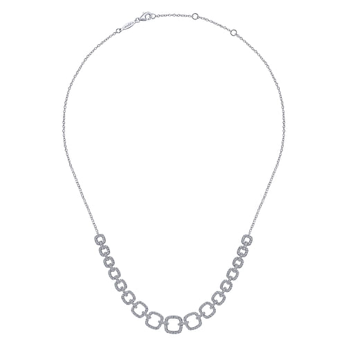 14K White Gold Diamond Pavé Graduating Square Link Necklace