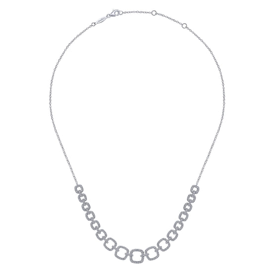 14K White Gold Diamond Pavé Graduating Square Link Necklace angle 2